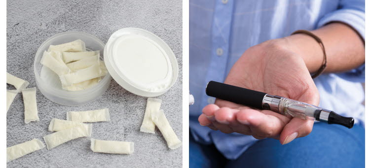 Vitt snus och en sorts e-cigarett